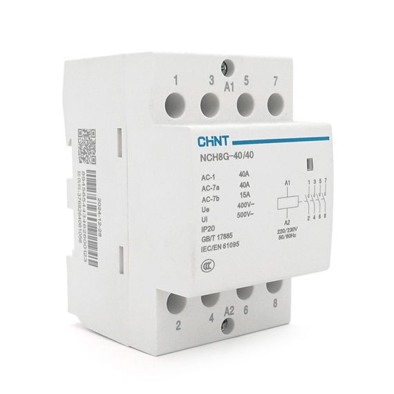 Контактор CHINT NCH8-40/40 220V,40А,26kW,4NO,на DIN-рейку,85x65.5x54мм