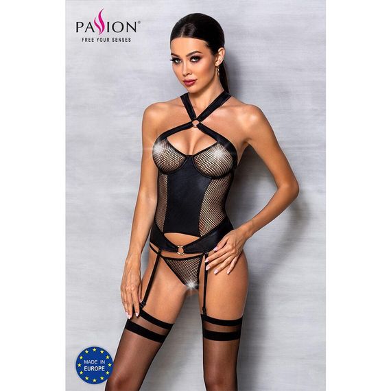 Сетчатый комплект корсет с халтером, съемные подвязки и трусики Amanda Corset black L/XL - Passion | Зображення 2