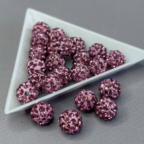 Бусины шамбала со стразами 10 мм, - сиреневый