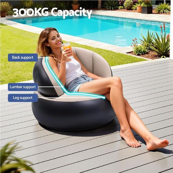 Надувное кресло AIR SOFA  / Надувное велюровое кресло 80×80×67см Бежевый | Зображення 3