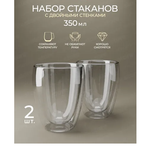 Набір склянок 2шт 350мл з подвійними стінками скло 9008 KAMILLE | Зображення 4