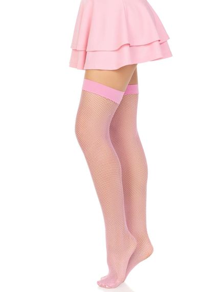 Панчохи-сітка Leg Avenue Nylon Fishnet Thigh Highs One size, Pink, дрібна сітка | Зображення 2