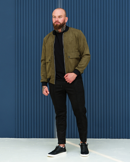 Бомбер замш карман Премиум хаки S M | Зображення 3