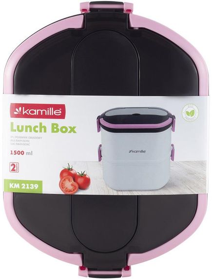 Ланч-бокс Kamille Snack 1500мл дворівневий, пластик і нержавіюча сталь, рожевий | Зображення 6