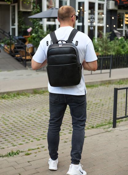 Універсальний чоловічий рюкзак із шкіри 41х31х16, зручний наплічник для ноутбука та документів, чорний | Зображення 8
