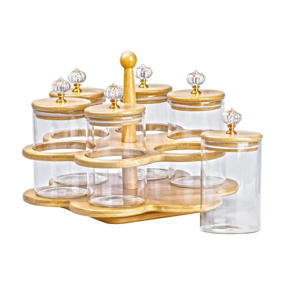 Банки для сыпучих продуктов набор из 6 штук по 580 мл на деревянной подставке HP16292 | Зображення 4