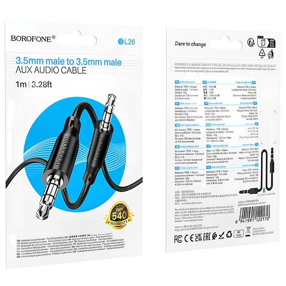 Аудио кабель Aux Borofone BL26 Standard (1m) Black | Зображення 5