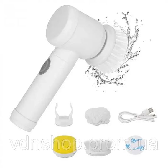 Щетка с ручкой аккумуляторная для мытья посуды с губками насадками W-50