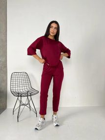 Женский спортивный прогулочный костюм с укороченными штанами NB24003 бордовый, размер 46/48
