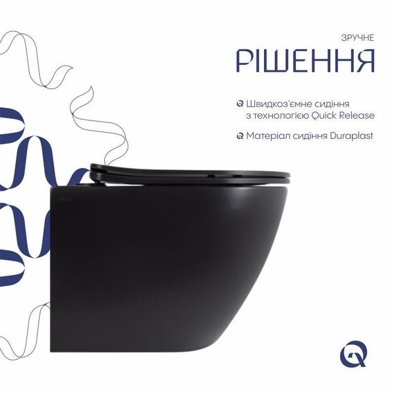 Унитаз подвесной Qtap Robin New Ultra Quiet безободковый с сиденьем Soft-close MATT BLACK QT13332381АSMB | Зображення 3
