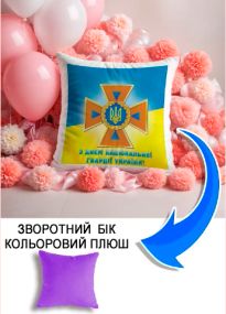 Подушка плюшева Мерч Крафт Дизайн з принтом Національна гвардія України 2 бузковий плюш квадратна 33х33 см