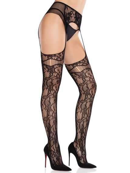 Колготки Leg Avenue Net Stockings with Attached Garter Belt One Size Black | Зображення 3