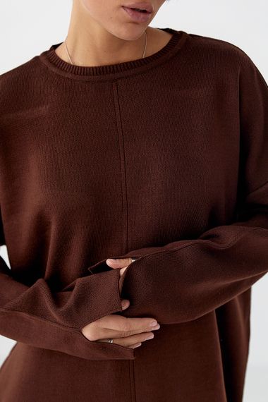 В'язаний костюм з вільною кофтою та широкими штанами - коричневий цвет, ONE SIZE (є розміри) | Зображення 3