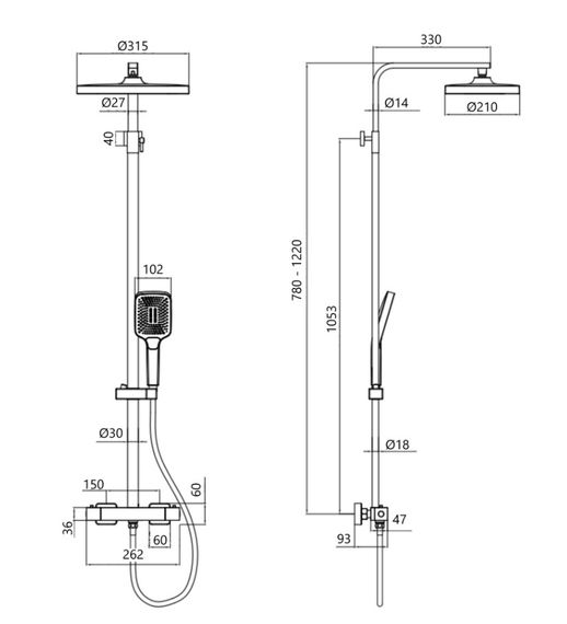Душова система універсальна Qtap Sloup Chrome термостатична QTSL57103KNC | Зображення 4