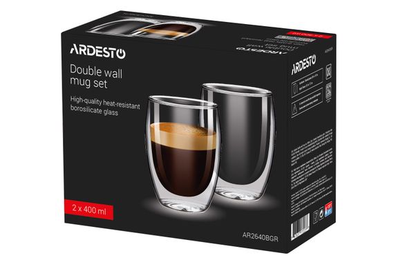 ARDESTO Набір чашок із подвійними стінками, 400 мл, H 13,5 см, 2 шт, боросилікатне скло (AR2640BGR) | Зображення 1