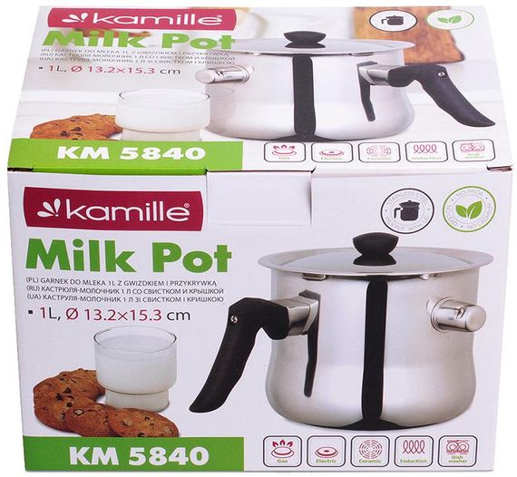Молоковарка Kamille 1л зі свистком і сталевою кришкою | Зображення 4