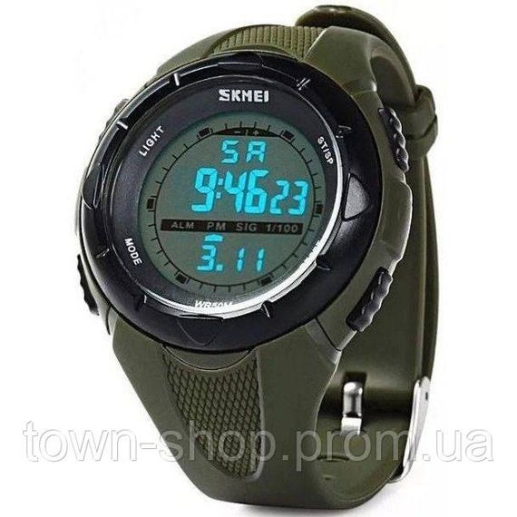 Мужские часы Skmei 1025AG ARMY GREEN, армейские часы противоударные. Цвет: зеленый | Зображення 1