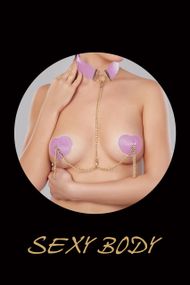 Сексуальні пестиси-серця з чокером і металевими пензликами Pink sexstyle