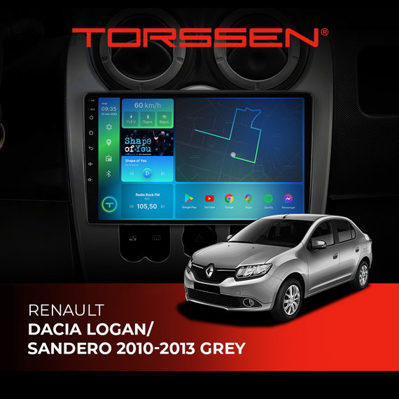 Штатна магнітола Torssen Renault Dacia Logan/Sandero 10-13 grey F96128 4G Carplay DSP