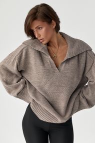 В'заний светр-поло вільного крою - кавовий цвет, ONE SIZE (є розміри)