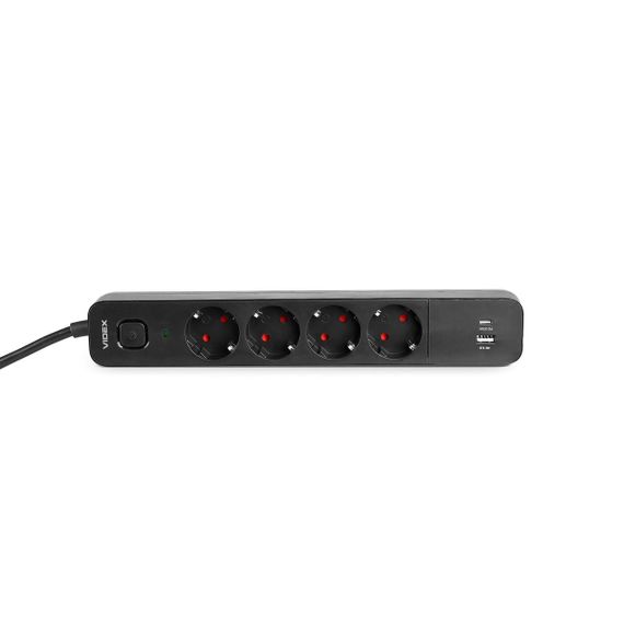 Мережевий подовжувач VIDEX ONCORD з/з 4п 3м (3x1.5мм) 3.4А USB(QC3.0) +USB-C(PD20W) з кнопкою Black | Зображення 4
