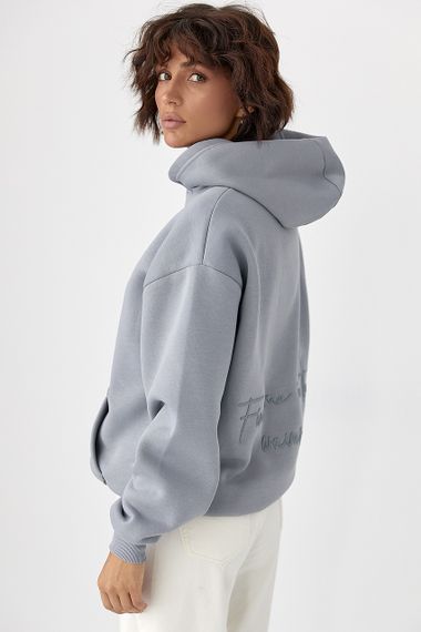 Утеплене худі з написом на спині - сірий цвет, S (є розміри) | Зображення 1