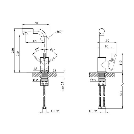 Змішувач для раковини Kroner KRM Edelstahl Klassisch - ESG012 (CV023008) | Зображення 1