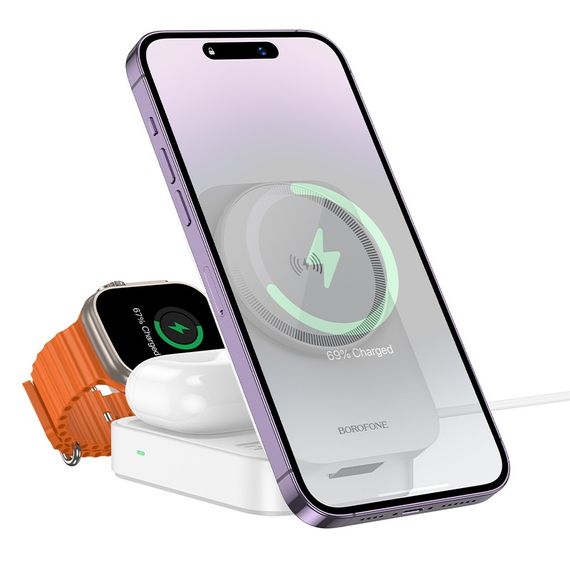 Бездротовий зарядний пристрій Borofone BQ38 3-in-1 For iWatch | Зображення 1