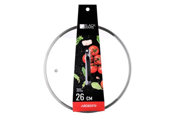 Крышка Ardesto Black Mars 26 см, стекло, нержавеющая сталь, силикон (AR0726SL) | Зображення 1