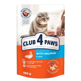 Вологий корм пауч Club 4 Paws Premium Adult для дорослих котів, лосось у желе 100г