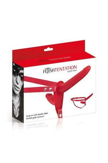 Двойной страпон Fetish Tentation Strap-On with Double Dildo Red (мятая упаковка!!!) Sex Aura | Зображення 2