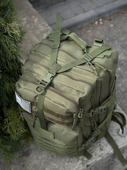 Тактичний рюкзак військовий олива з прапором Сша Olive Usa штурмовий армійський рюкзак 45Л | Зображення 7