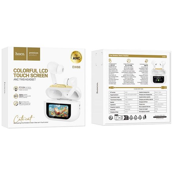 Бездротові TWS навушники Hoco EW88 Rampino with Touch Screen ANC White | Зображення 1