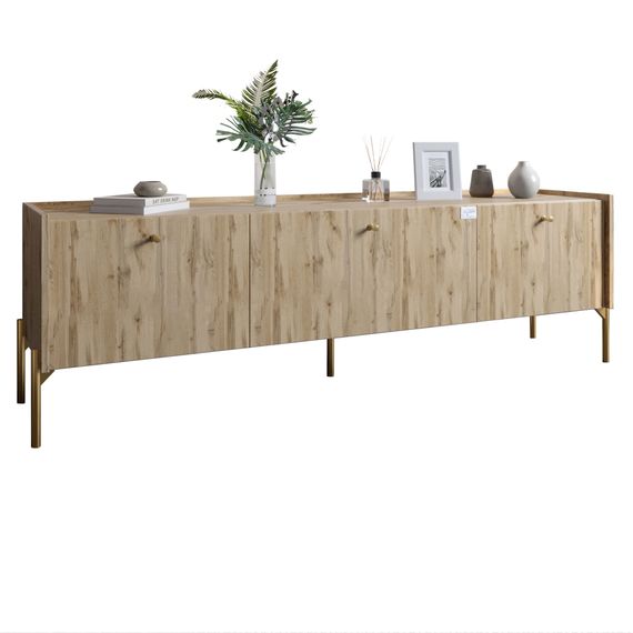 Тумба під телевізор на 3 шухляди LION Wood з золотими ніжками 160х65х40 см Дуб Аппалачі (LION-042991) | Зображення 1