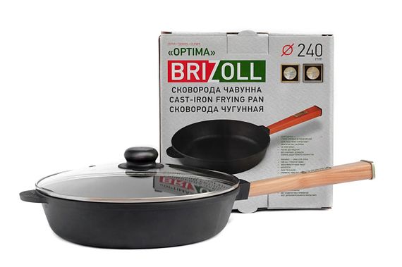 Сковорода чавунна Brizoll Optima 24 см O2460-P-C зі скляною кришкою для всіх плит