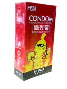 Презервативы натуральные ультратонкие Muaisi согревающие с пузырьками, красные (10 шт/упаковка) sexstyle