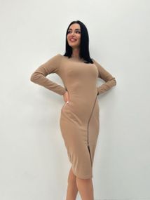 Женское стильное трикотажное платье с молнией GF08572 цвет мокко, размер 42/44