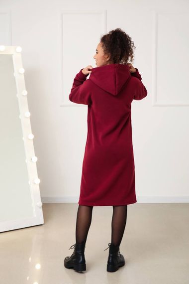 Женское теплое платье-худи в спортивном стиле на флисе GF2556 размер 46/48, цвет бордовый | Зображення 1