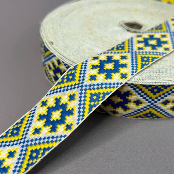 3см тасьма національна з українським орнаментом - жовто-блакитний ромб