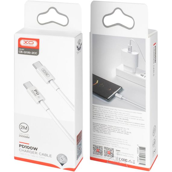 Дата кабель USB-C to USB-C 2.0m 100W white XO (CB-Q100-2CC) | Зображення 2