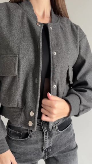 Бомбер женский из кашемира цвет графит XL | Зображення 1