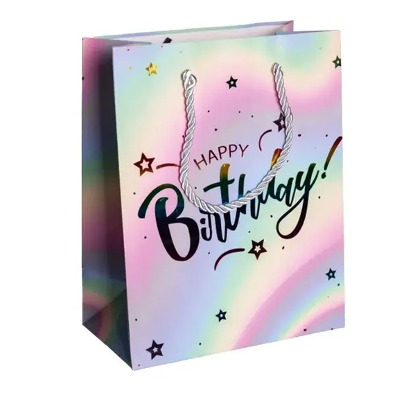 Набор подарочных пакетов Happy Birthday изкрафтовых 26×10×31,5 см 12 штук HP-10359-16 | Зображення 1
