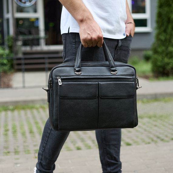 Сумка чоловіча офісна через плече 39х29х10, практичний шкіряний портфель для бізнесу, сумочка для навання, чорний | Зображення 5