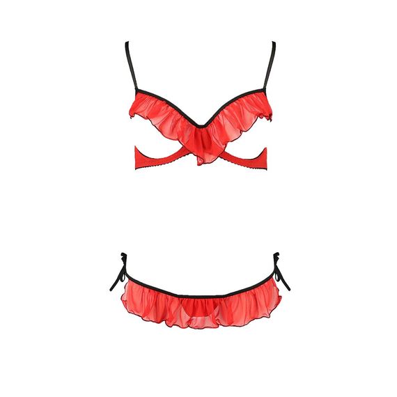 Комплект білизни Passion Exclusive CHERRY SET OpenBra S/M, red, відкритий ліф, трусики-спідничка | Зображення 4