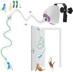 Іграшка для кішок інтерактивна P34 Smart Cat Toy електрична перезарядна з підвісним пір'ям біла для