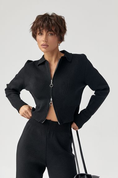 В'язаний трикотажний костюм з коротким кардиганом - чорний цвет, ONE SIZE (є розміри) | Зображення 2