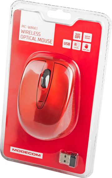Мишка  Modecom MC-WM4.1, бездротова, 3кн., 1600dpi, нано ресівер, червона