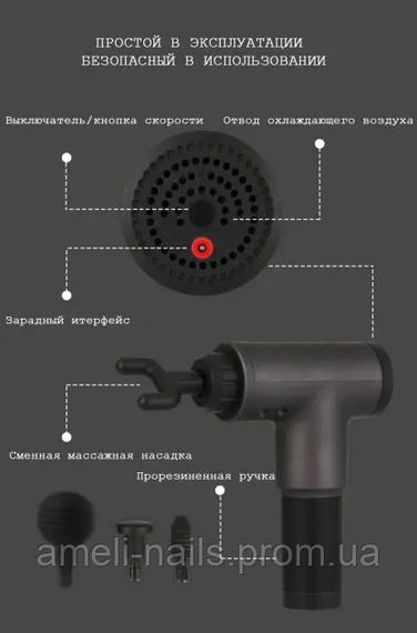 Ручной массажер для тела Портативний м'язовий масажер акумуляторний Fasical Gun KH-320 4 насадки | Зображення 1