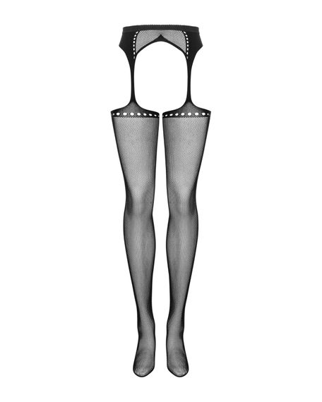 Сетчатые чулки-стокинги со стрелкой Obsessive Garter stockings S314 S/M/L, черные, имитация гартеров | Зображення 4