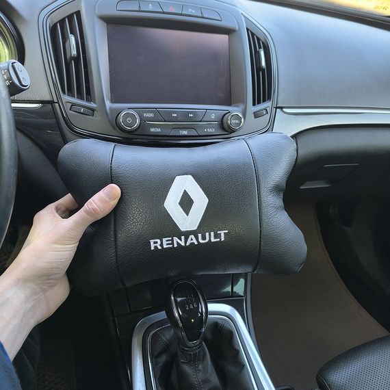 Набір подушок 2шт для авто Renault, натуральна шкіра, на підголівник у машину з логотипом Рено | Зображення 2